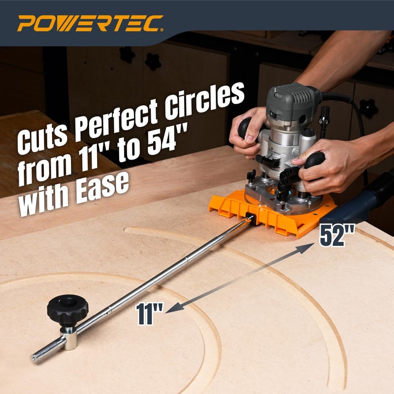 POWERTEC Router Circle Cutting Jig – Adjustable Router Template System for 11" to 54" Circles – Fits Most Routers with 1" Porter Cable Style Bushing (72243) - Image 2